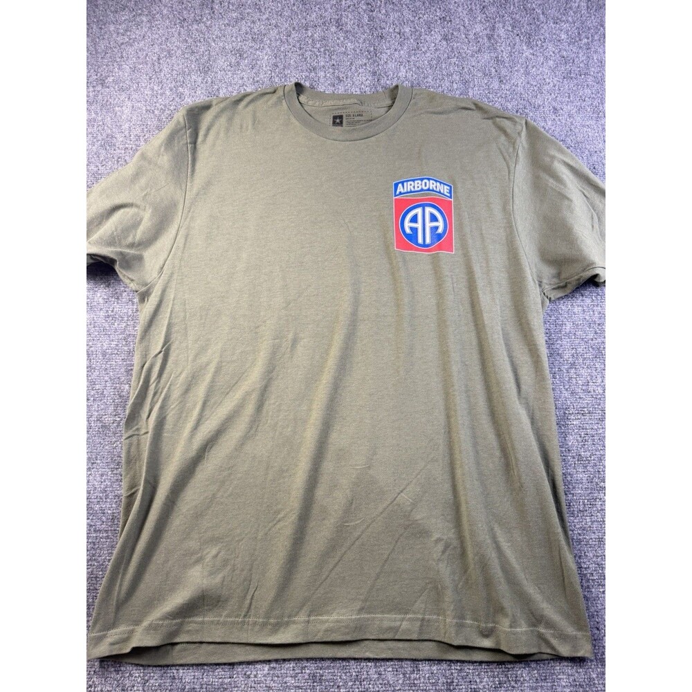 US Army 82nd Airborne Division AA T Shirt Mens XL Military Olive Green USA Flag